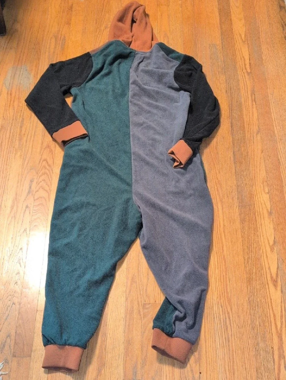 Kavu Colorblock Fleece One-Piece Jumpsuit Green Brown Black